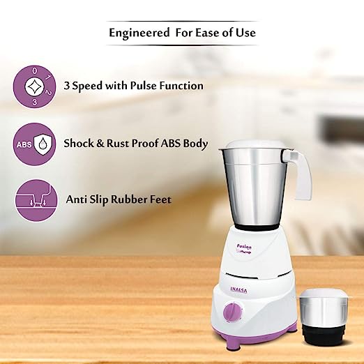 Inalsa Fusion 550-Watt Mixer Grinder with 2 Jar (White/Light Purple) Inalsa Fusion 550-Watt Mixer Grinder with 2 Jar (White/Light Purple)